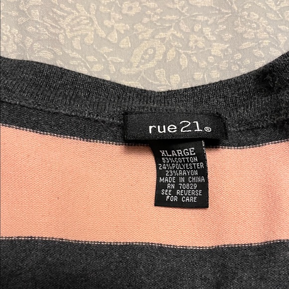 Rue21 Black and Pink Stripe Short-Sleeve Crewneck Sweater - Picture 2 of 4